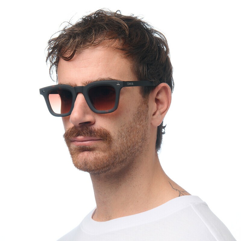 Occhiale da sole squadrato spesso havana nero con lenti marrone gradiente