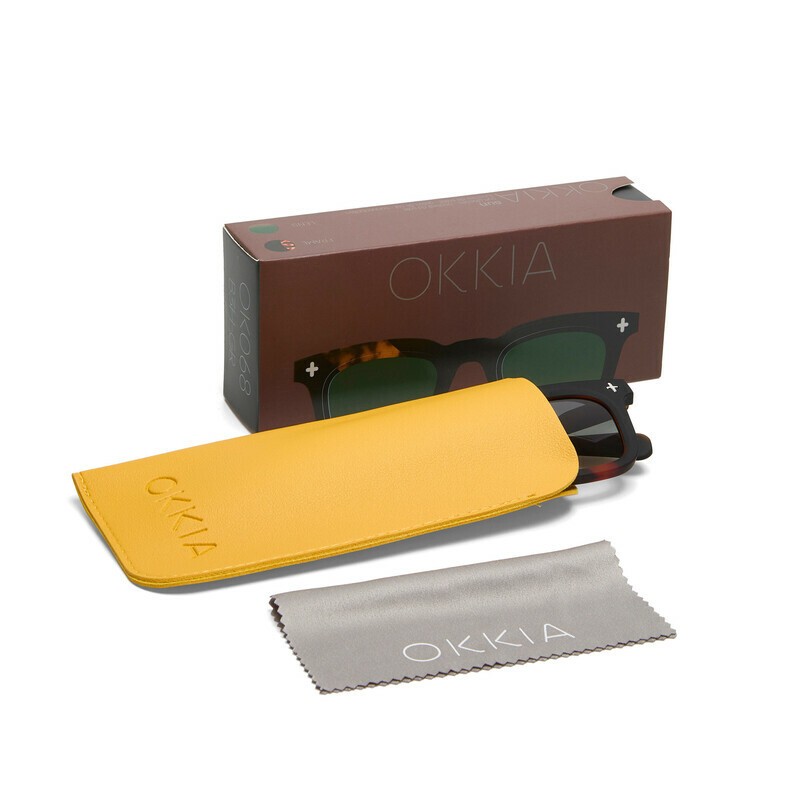 Occhiale da sole squadrato spesso havana nero con lenti verde gradiente