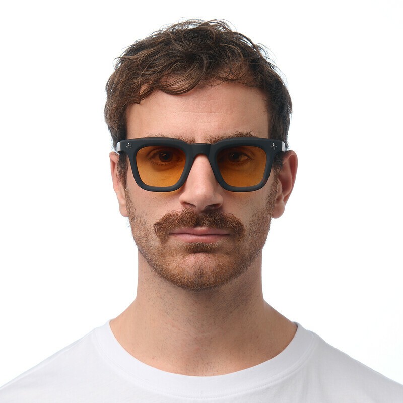 Occhiale da sole squadrato spesso havana nero con lenti giallo gradiente