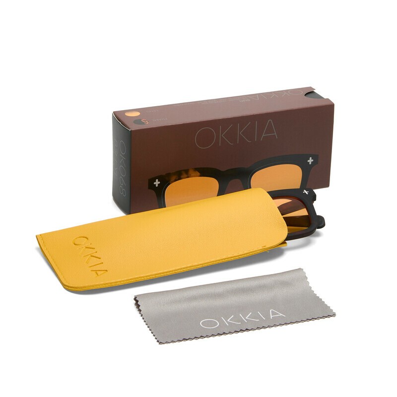 Occhiale da sole squadrato spesso havana nero con lenti giallo gradiente