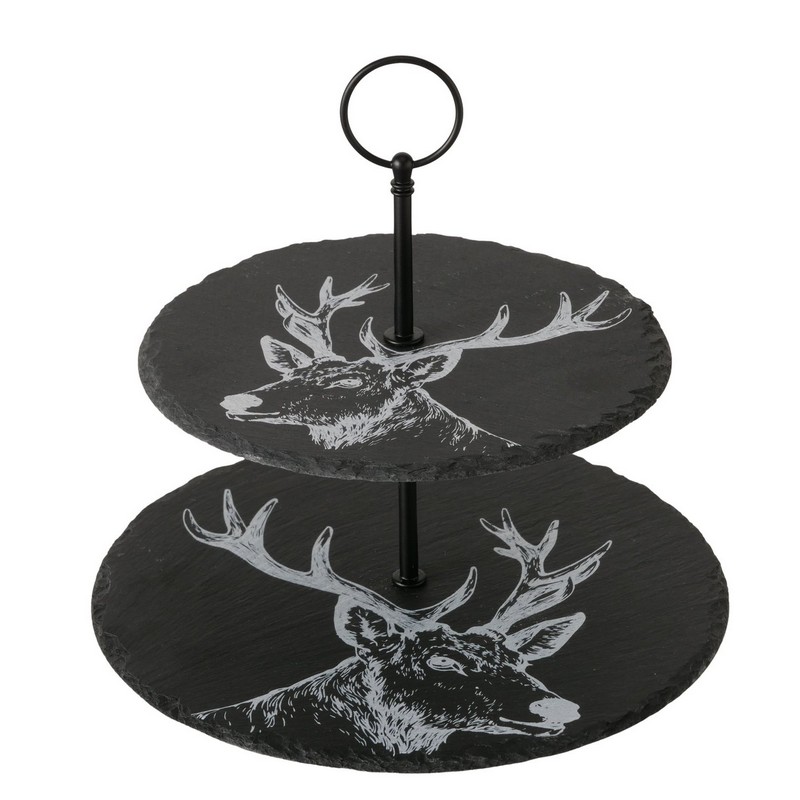 Alzata in ardesia a 2 piani decorata con cervi, perfetta come idea regalo per la cucina