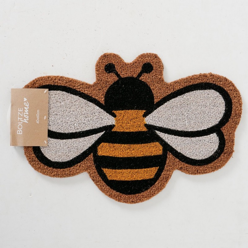 Zerbino a forma di ape realizzato in fibra di cocco con fondo antiscivolo, perfetto per la primavera
