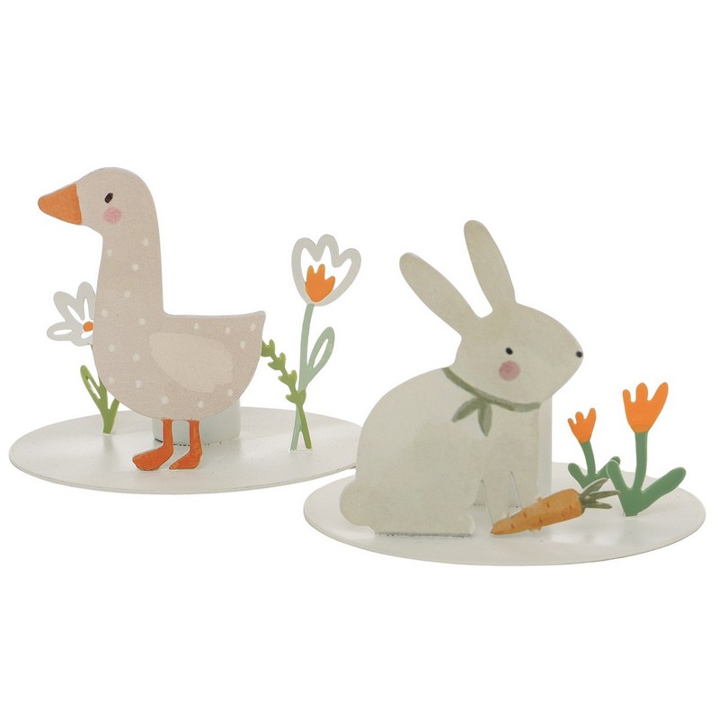 Portacandele in metallo con anatra e fiori, ideale come decorazione primaverile