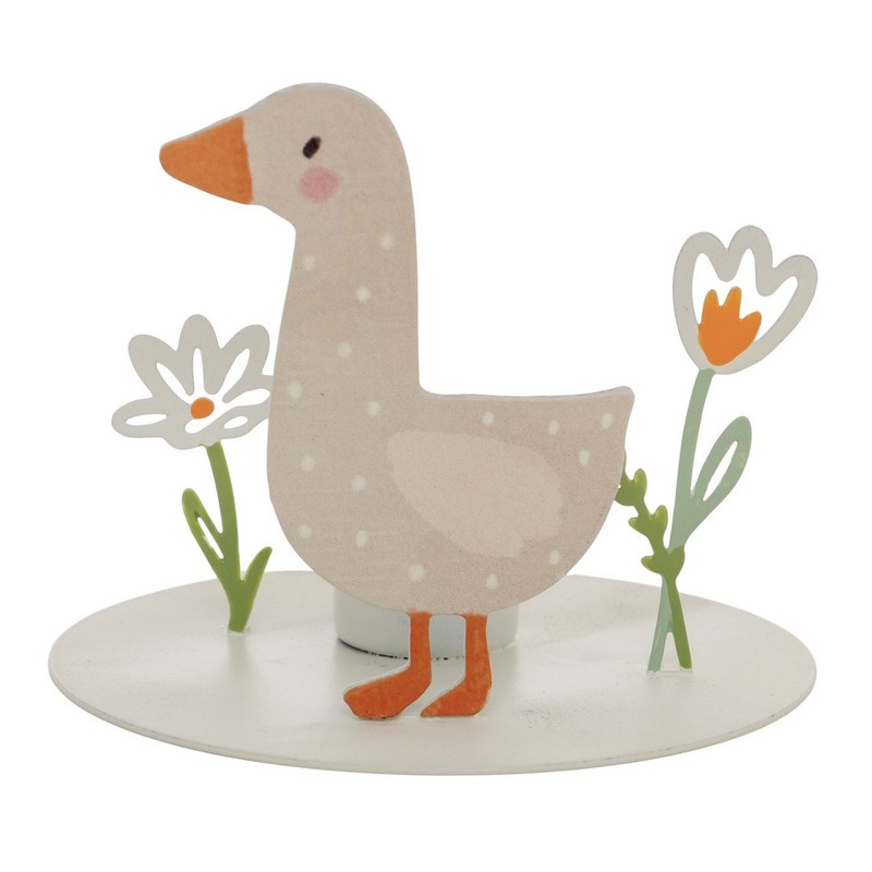 Portacandele in metallo con anatra e fiori, ideale come decorazione primaverile