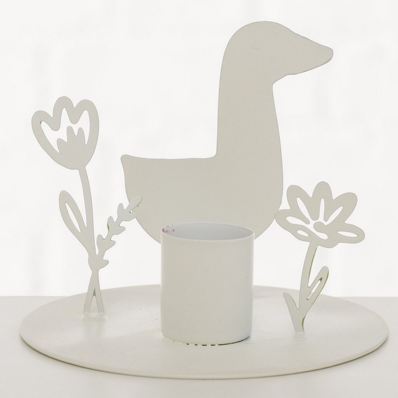 Portacandele in metallo con anatra e fiori, ideale come decorazione primaverile