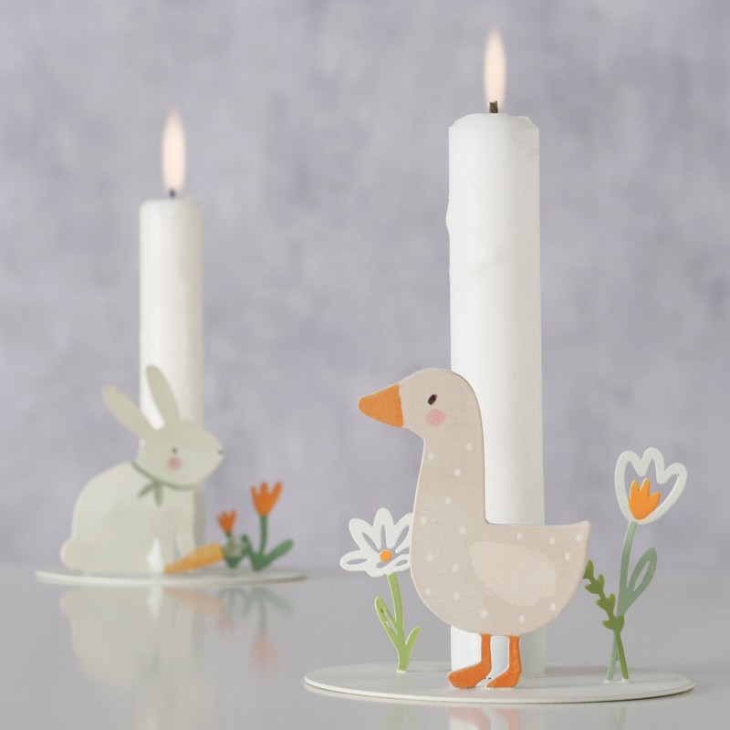 Portacandele in metallo con coniglio e carota, ideale come decorazione primaverile