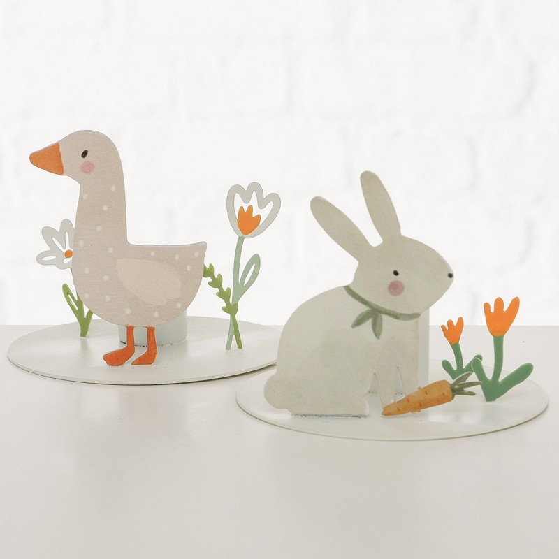 Portacandele in metallo con coniglio e carota, ideale come decorazione primaverile