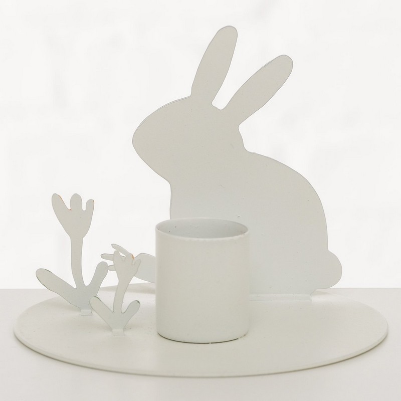 Portacandele in metallo con coniglio e carota, ideale come decorazione primaverile