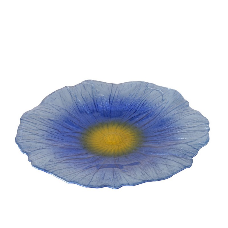 Piatto a forma di fiore blu in vetro laccato