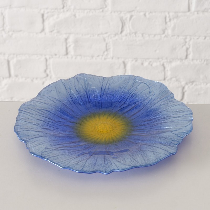 Piatto a forma di fiore blu in vetro laccato