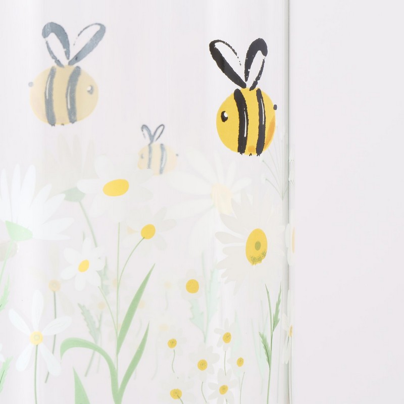 Caraffa per l'acqua in vetro decorata con api e fiori, perfetta per la tavola primaverile