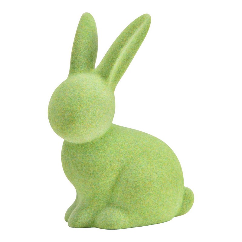 Coniglio pasquale verde floccato in ceramica, perfetto come decorazione di Pasqua