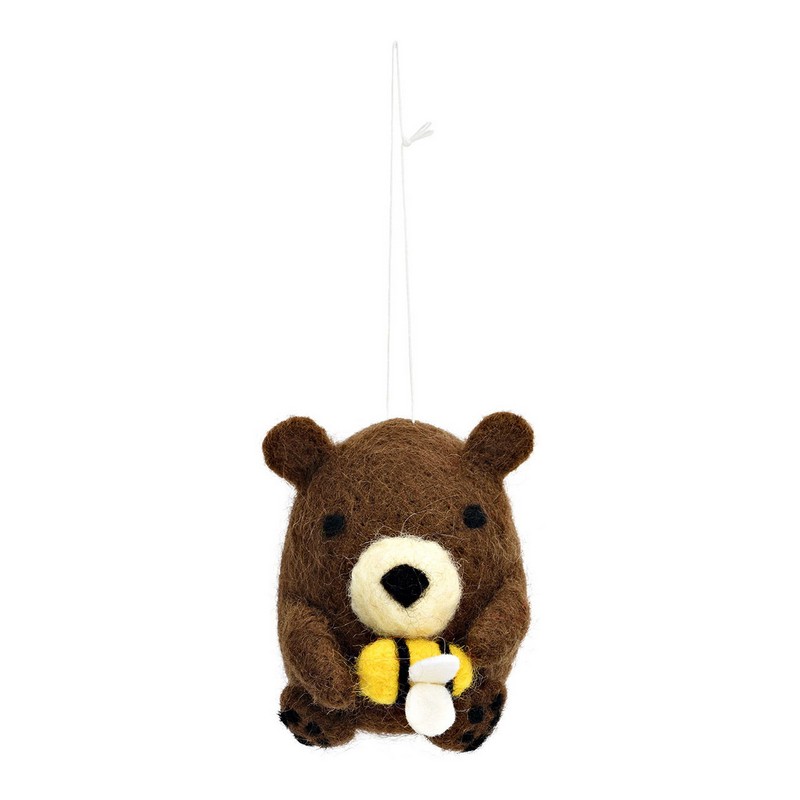 Orso bruno con ape in feltro da appendere