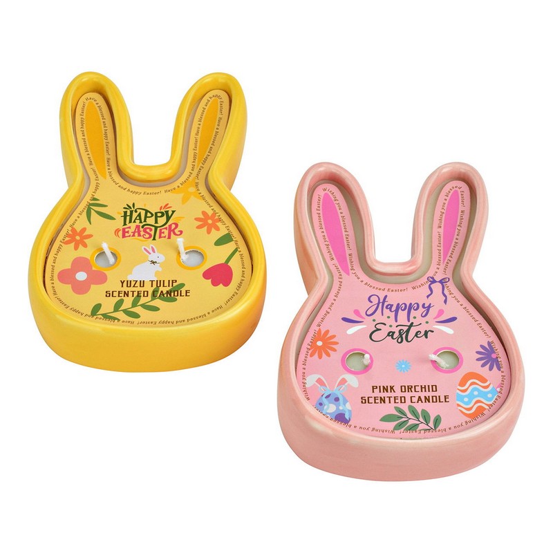 Candela profumata in contenitore a forma di coniglio pasquale giallo, perfetta per le tue decorazioni di Pasqua