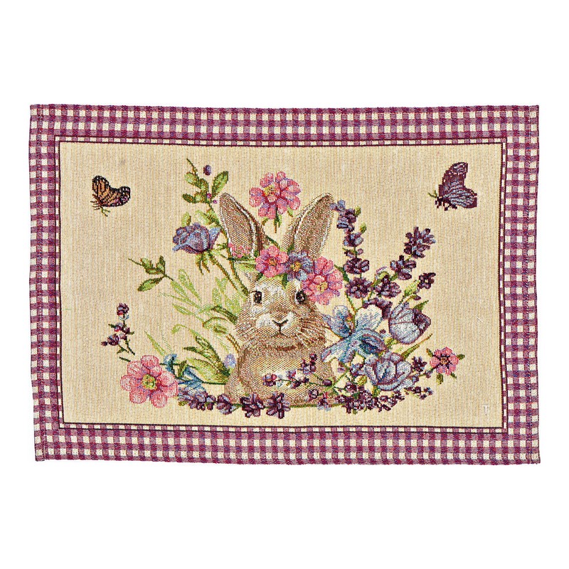 Tovaglietta americana in tessuto decorata con coniglio e fiori, perfetta come decorazione di Pasqua