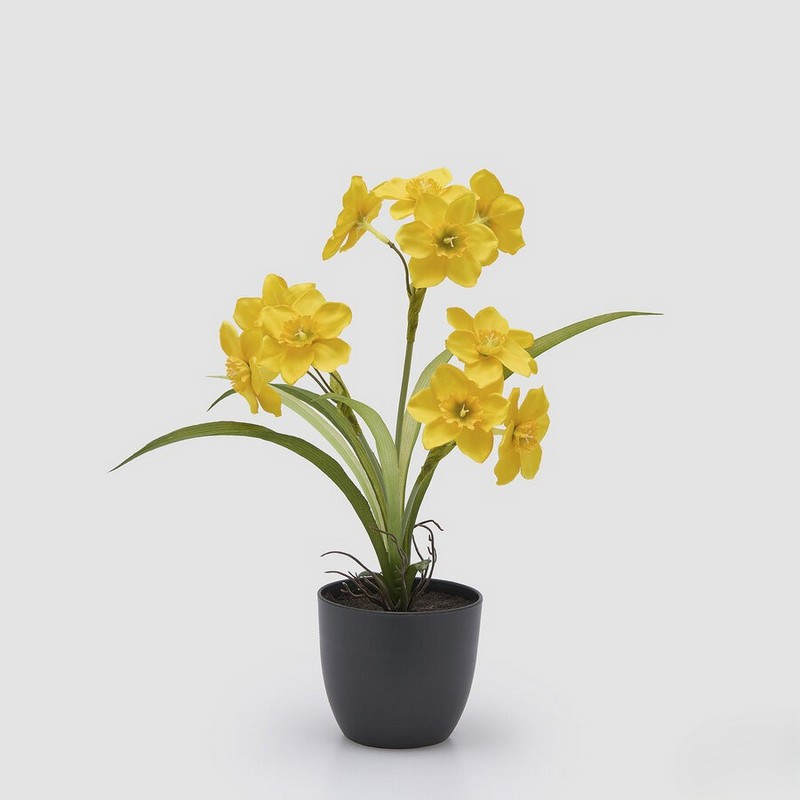 12 fiori di narciso giallo artificiale in vaso