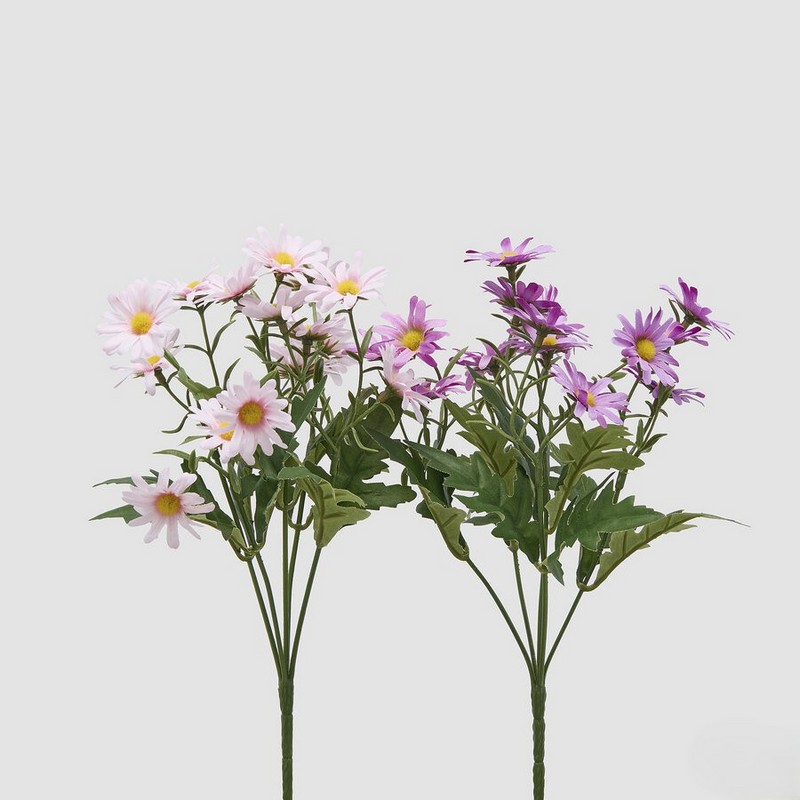 Cespuglio di margherite viola artificiali con foglie