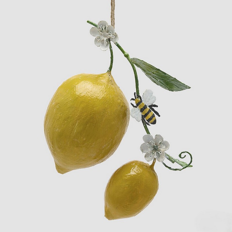 Decoro limoni con fiori e ape in metallo da appendere