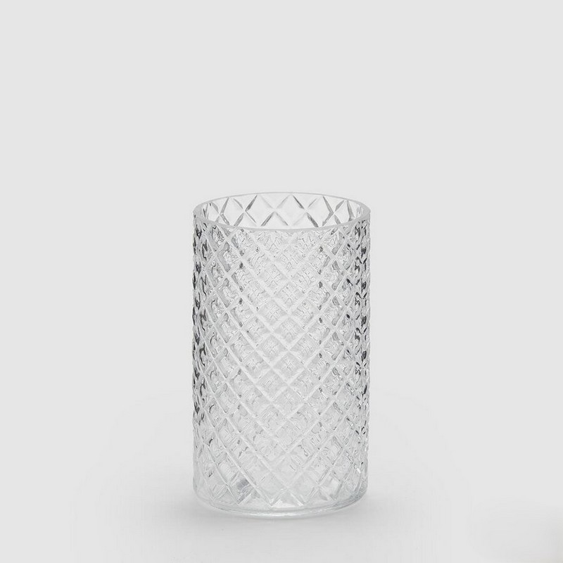 Vaso cilindrico in vetro a rombi