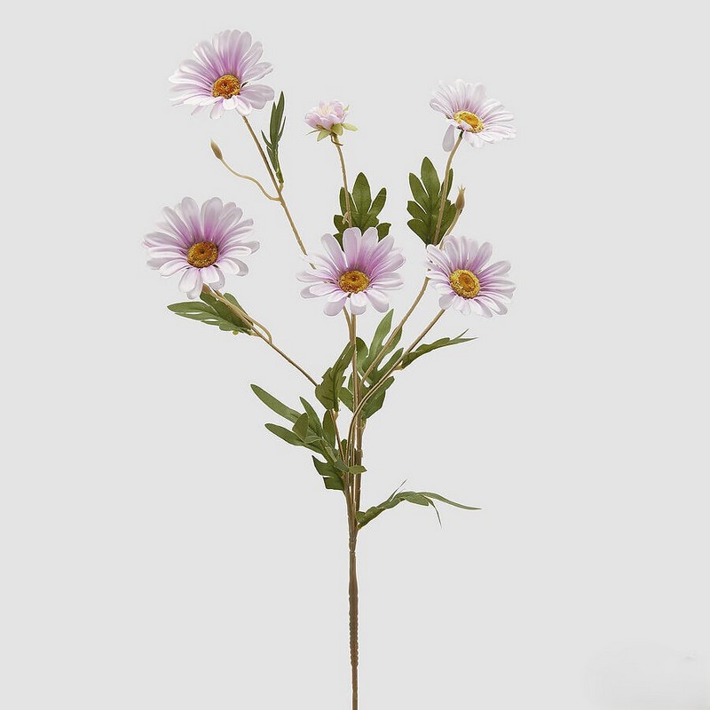 Ramo di margherite violette artificiali con foglie