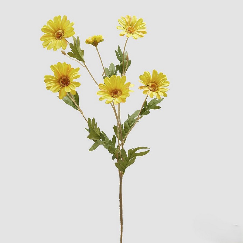 Ramo di margherite gialle artificiali con foglie