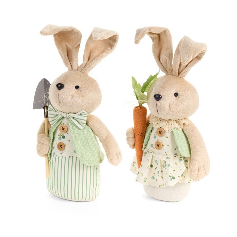 Coniglio con vestito verde e pala, perfetto per le tue decorazioni di Pasqua