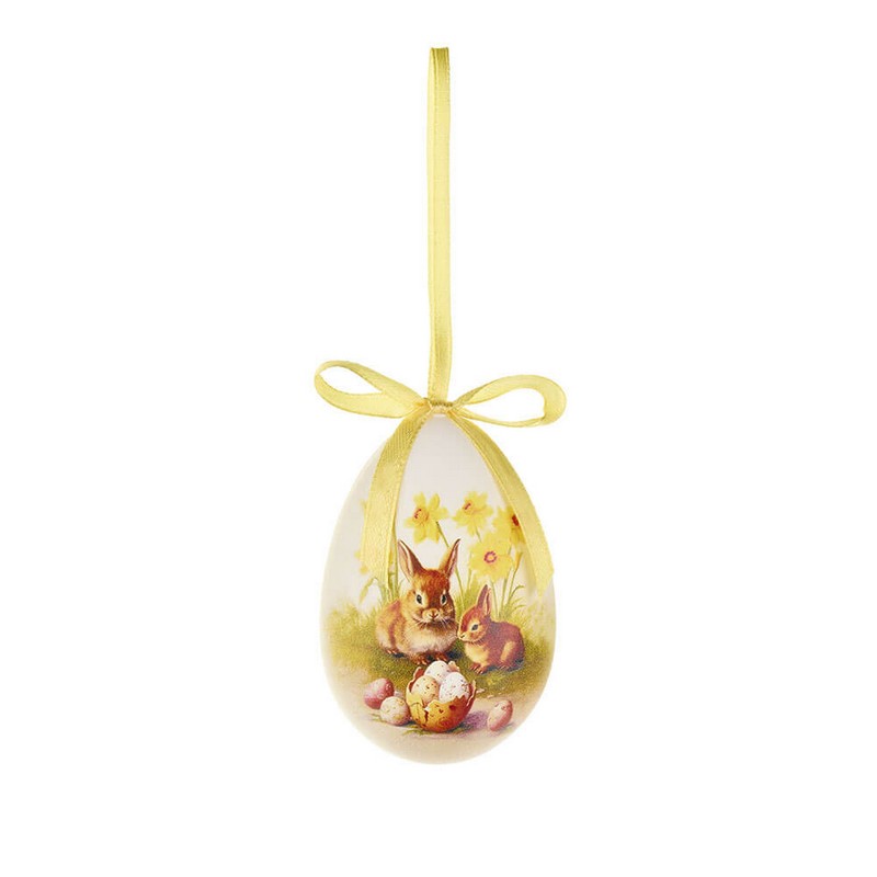 Set 6 uova di Pasqua decorate con conigli e pulcini, perfetto per le tue decorazioni di Pasqua