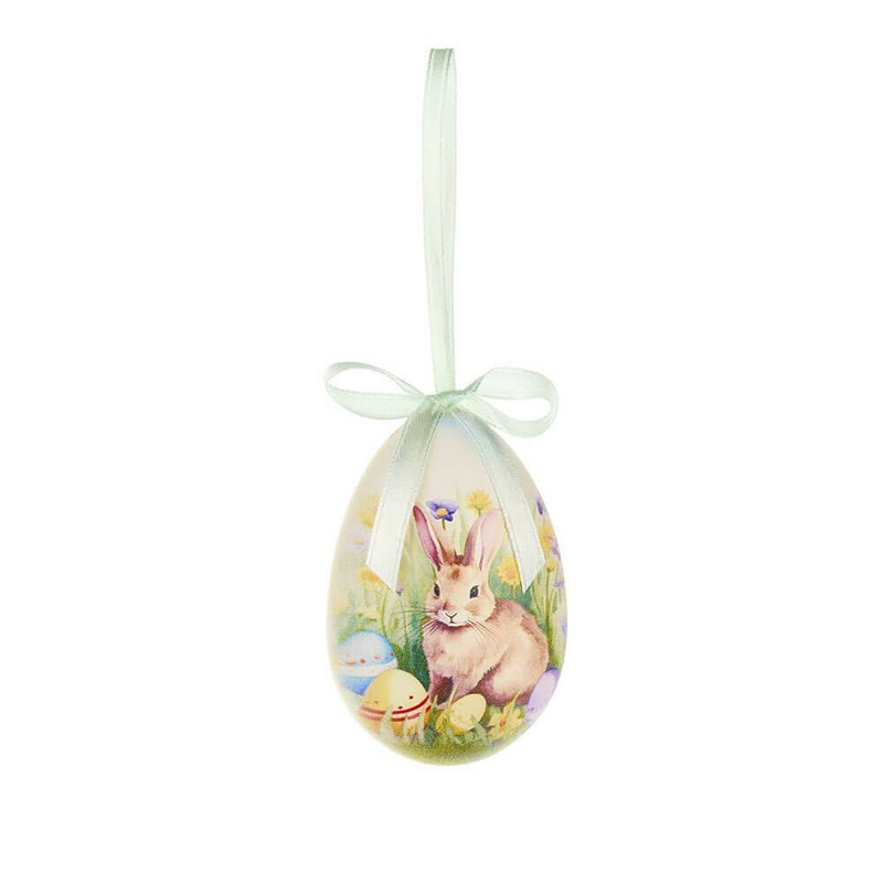 Set 6 uova di Pasqua decorate con conigli e pulcini, perfetto per le tue decorazioni di Pasqua