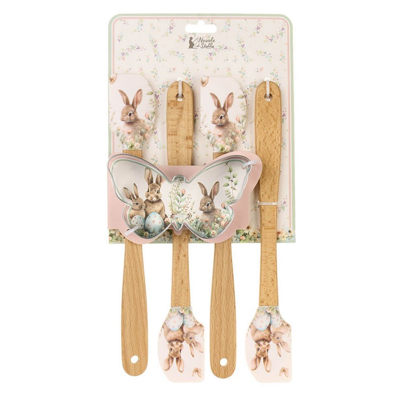 Set 4 spatole da cucina in silicone decorate con conigli di Pasqua e stampino a forma di farfalla