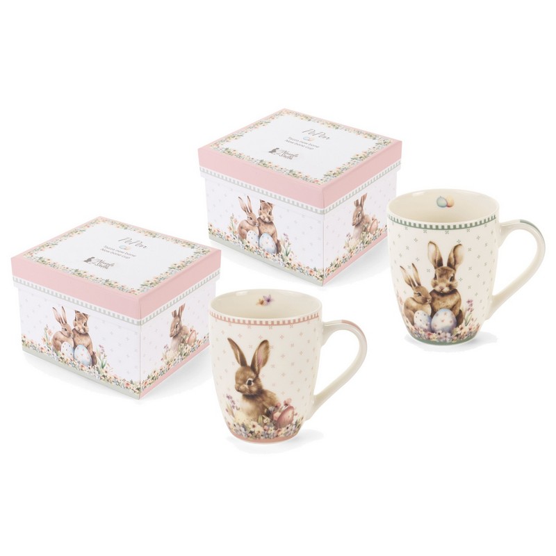 Tazza mug in new bone china decorata con coniglio pasquale assortito, perfetta come regalo per Pasqua