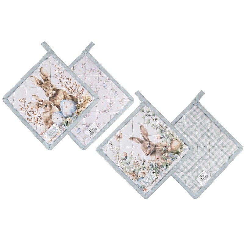 Presine in cotone decorato con conigli pasquali in 2 varianti assortite, perfetto come regalo di Pasqua