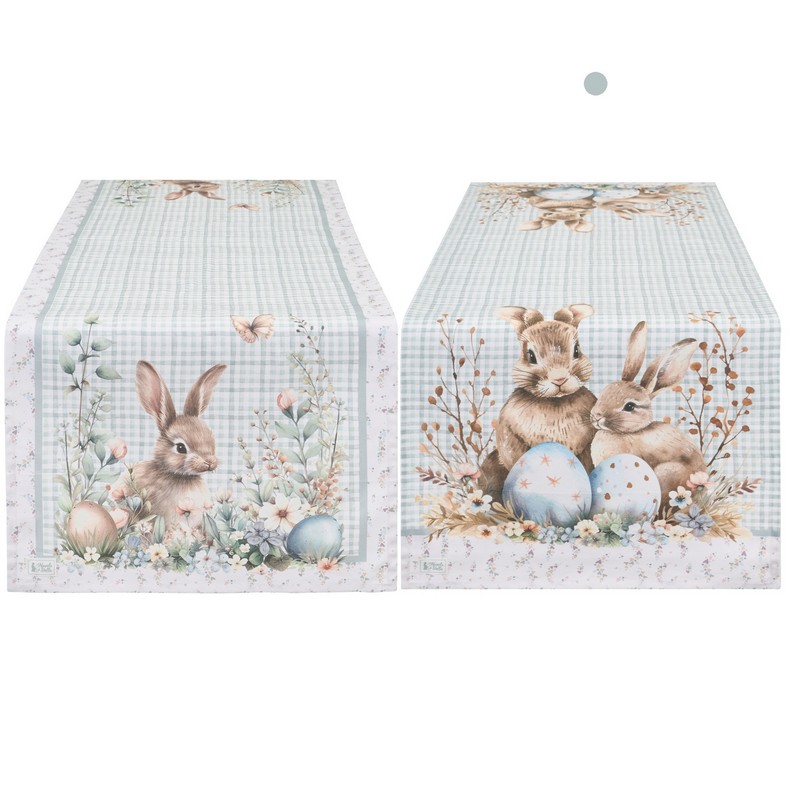 Runner in cotone decorato con conigli pasquali, perfetto come regalo di Pasqua