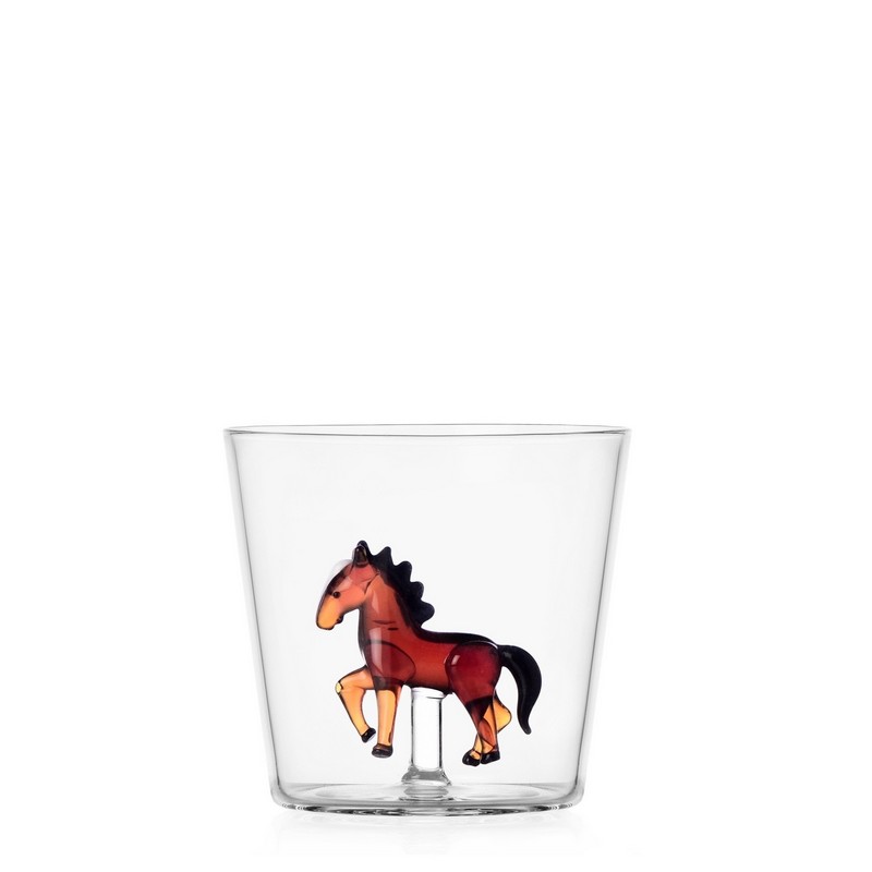 Bicchiere acqua con decoro interno a forma di cavallo in vetro borosilicato