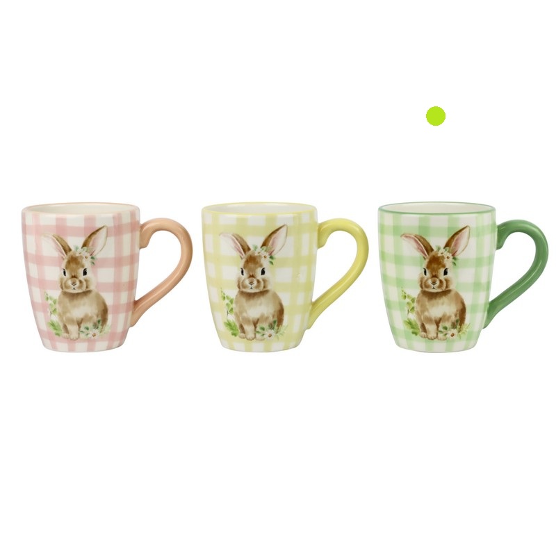 Tazza mug in ceramica verde a quadretti con coniglietto, perfetta come regalo di Pasqua