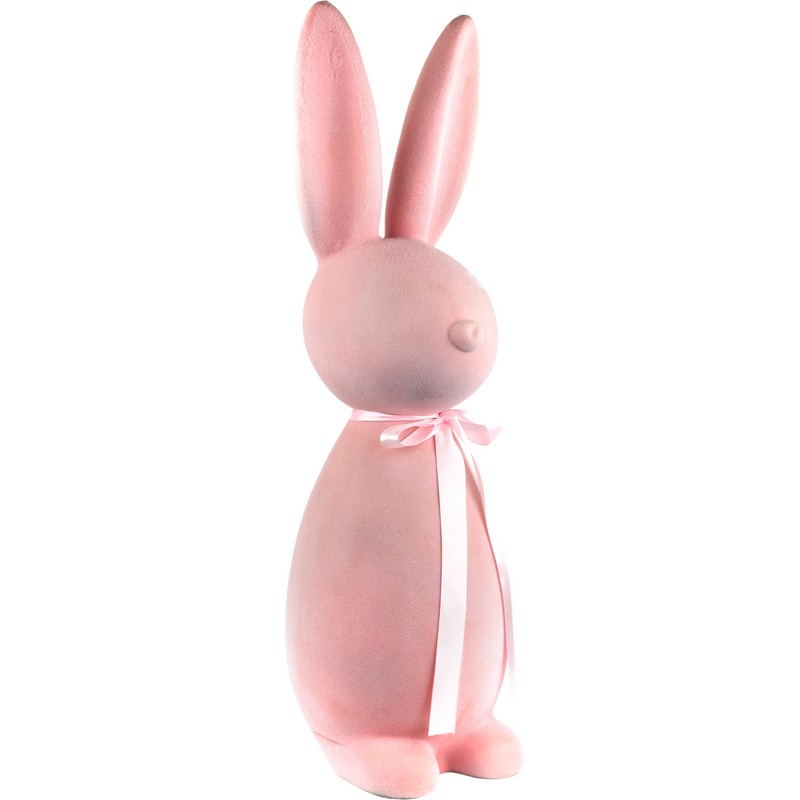 Coniglio pasquale floccato rosa da 71 cm di altezza, perfetto per le tue decorazioni di Pasqua