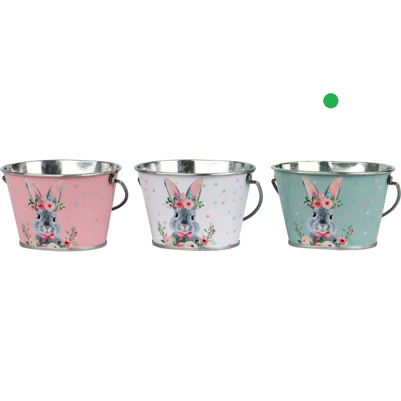 Cesto di latta verde con coniglio pasquale, perfetto come vaso e portaoggetti o come decorazione di Pasqua