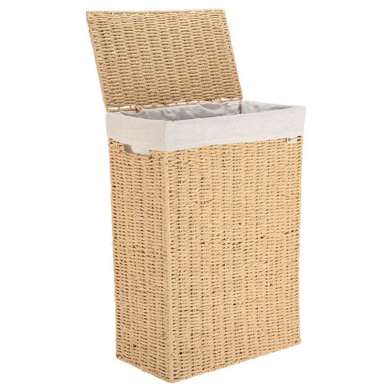 Cesto per biancheria in vimini con rivestimento interno removibile