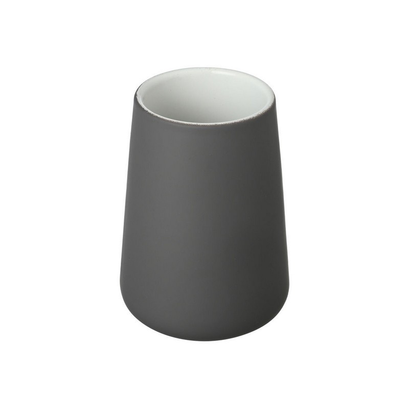 Porta spazzolini grigio in ceramica con interno bianco