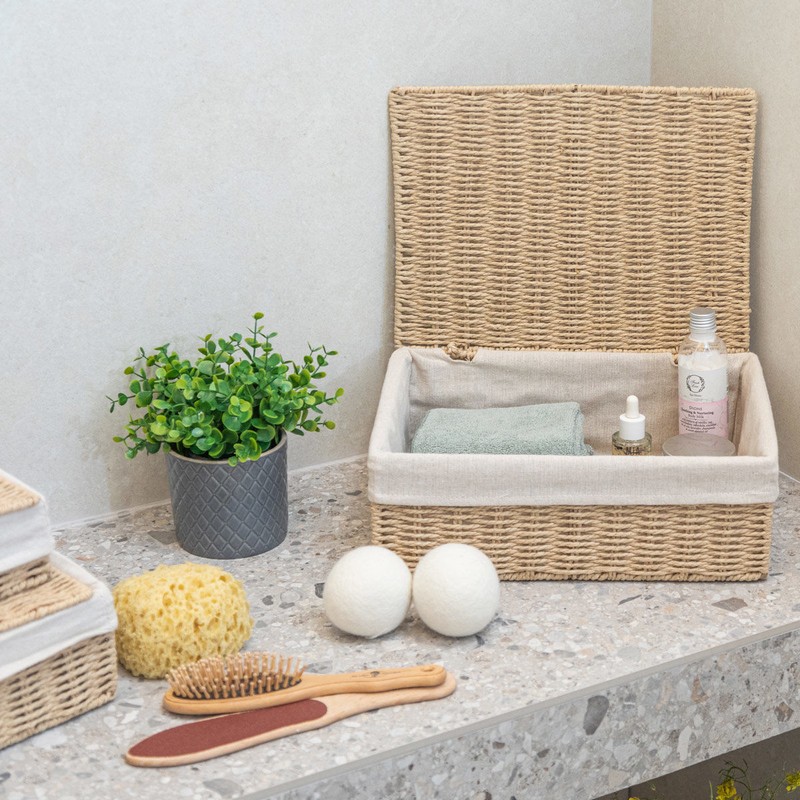 Cesto in vimini con rivestimento interno removibile e coperchio, per riporre vestiti, oggetti o qualunque altra cosa