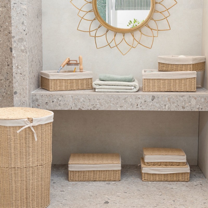 Cesto in vimini con rivestimento interno removibile e coperchio, per riporre vestiti, oggetti o qualunque altra cosa