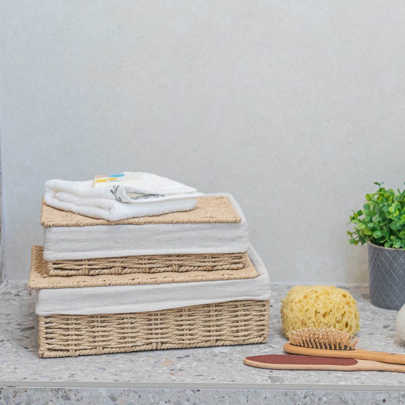 Cesto in vimini con rivestimento interno removibile e coperchio, per riporre vestiti, oggetti o qualunque altra cosa