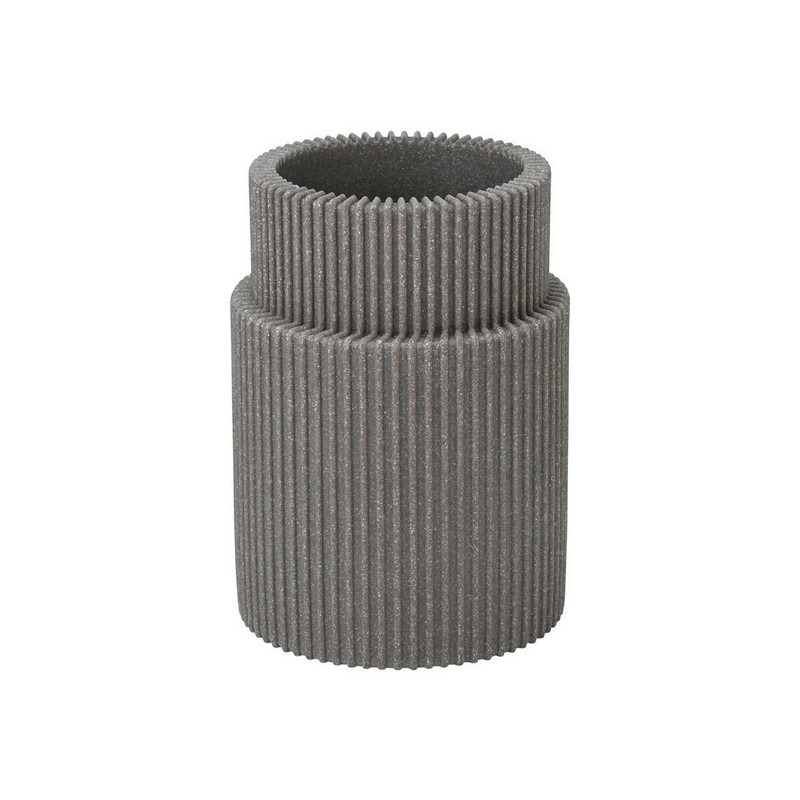 Porta spazzolini a righe verticali in resina grigia effetto sasso, utilizzabile anche come portapenne