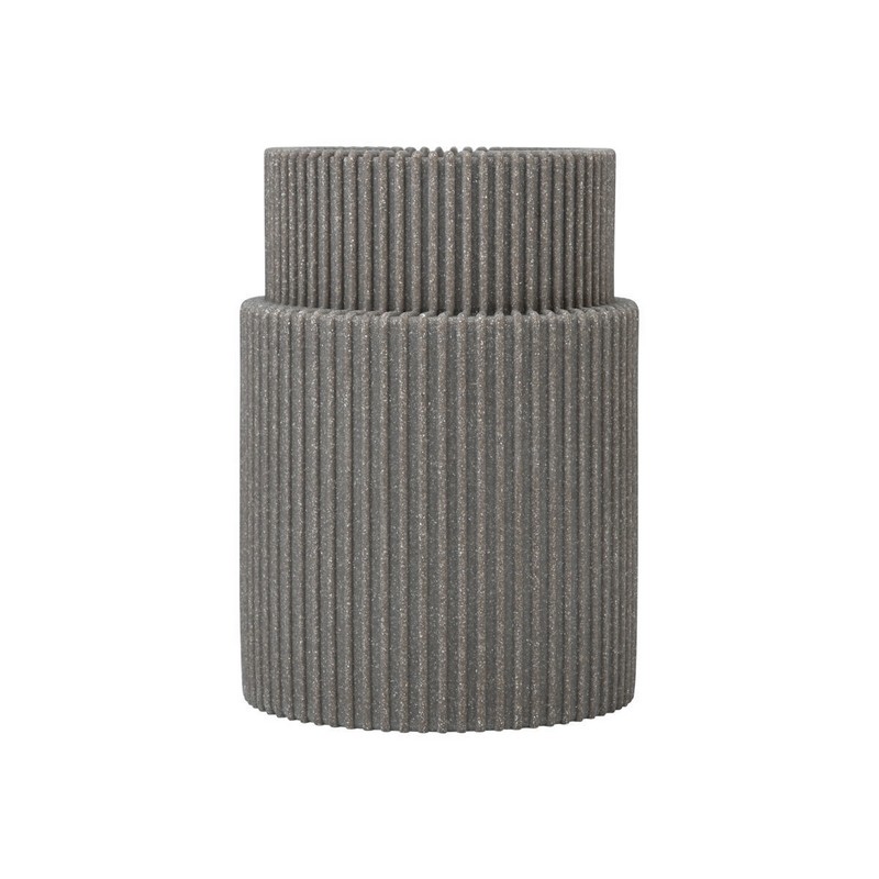 Porta spazzolini a righe verticali in resina grigia effetto sasso, utilizzabile anche come portapenne