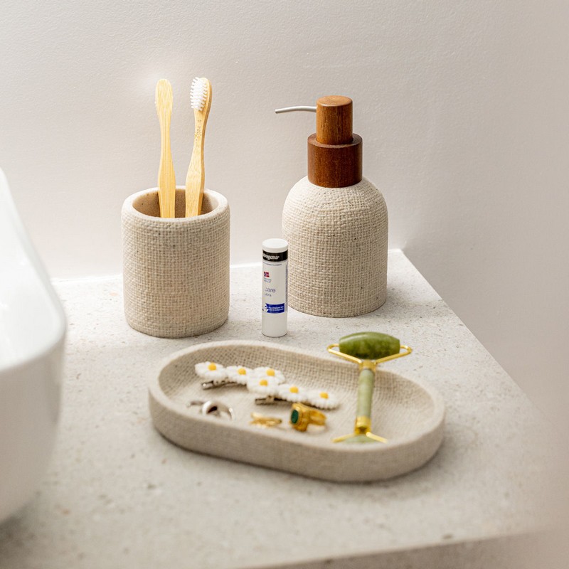 Porta spazzolini in resina effetto juta, utilizzabile anche come portapenne