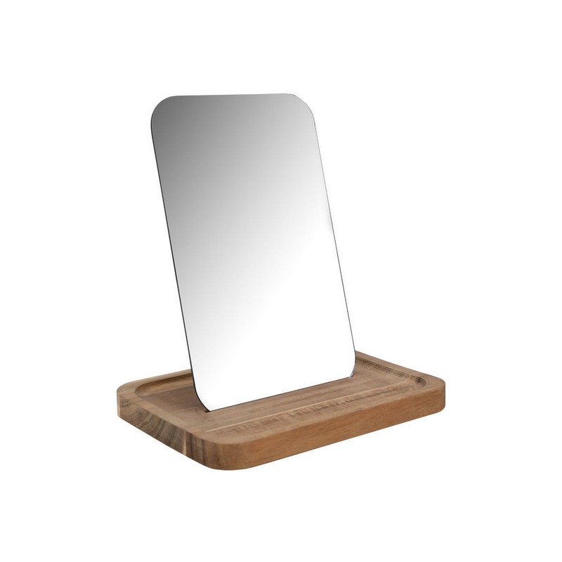 Specchio con comoda base portaoggetti in legno