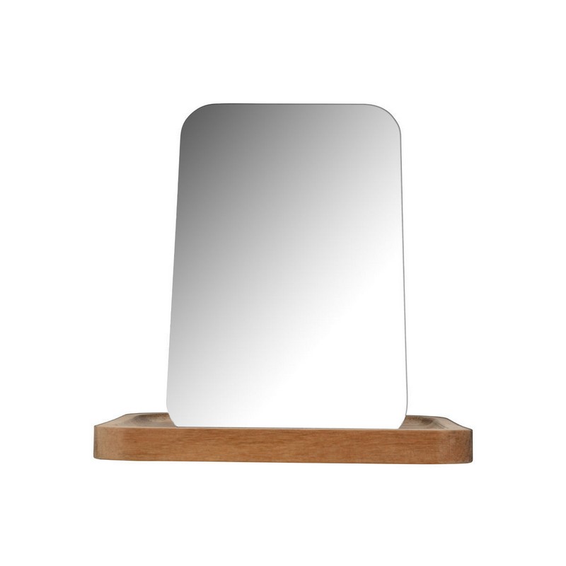 Specchio con comoda base portaoggetti in legno