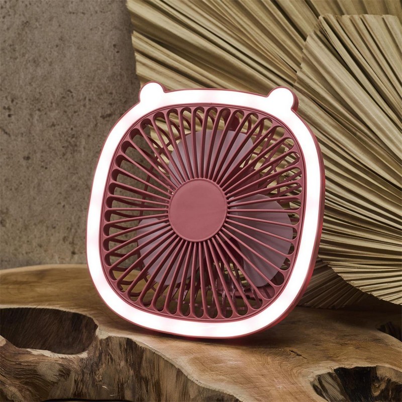 Ventilatore da tavolo o da appendere con luce rosa con 2 modalità di luce e 3 velocità, perfetto come alleato estivo contro il caldo