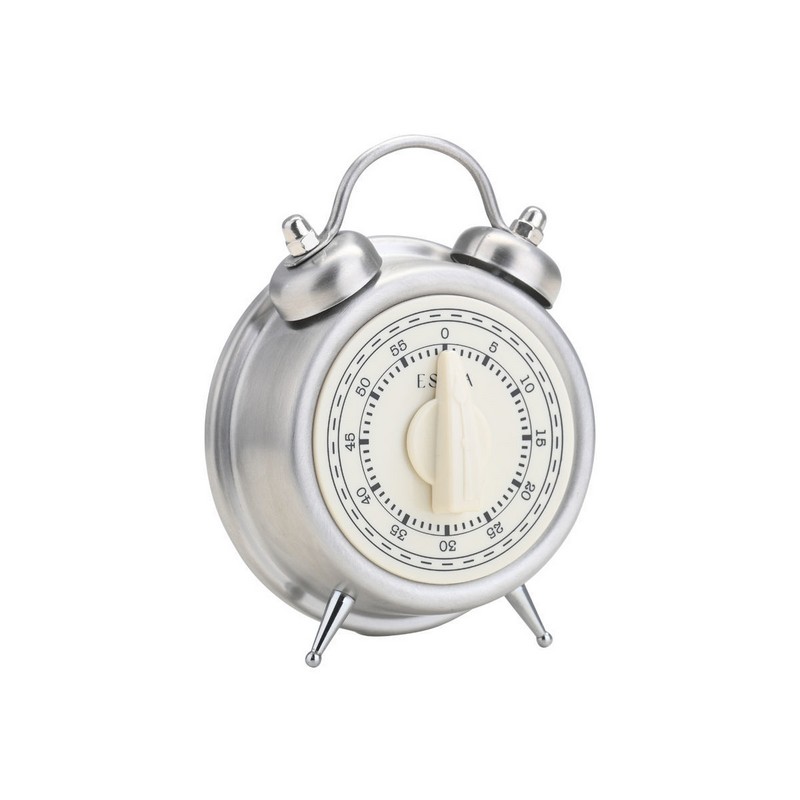 Timer da cucina analogico da 60 minuti a forma di sveglia in acciaio inox