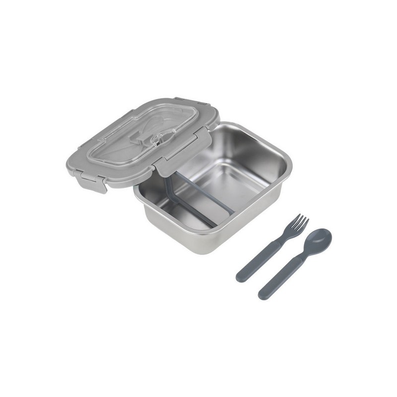 Portapranzo in acciaio inossidabile con due scomparti e posate (forchetta e coltello), capacità 1.2 litri