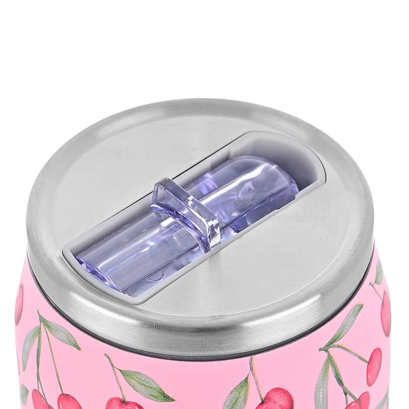 Borraccia termica 500 ml a forma di lattina in acciaio con cannuccia, decorata con ciliegie, utilissima idea regalo per la vita quotidiana